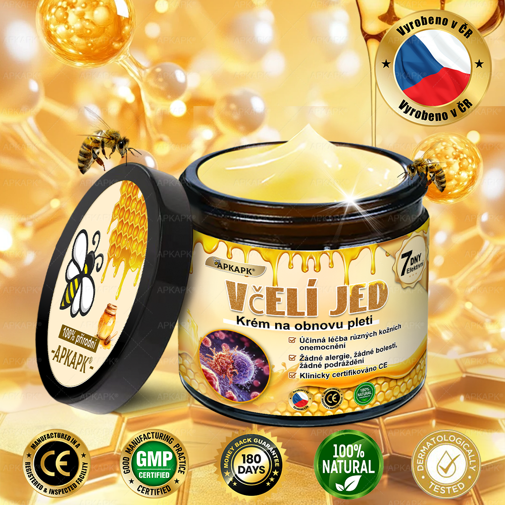 Dermatologicky a klinicky testováno👩‍⚕️👩‍⚕️APKAPK®Bee Venom Krém na obnovení pleti🐝 pomáhá při léčbě kožních problémů, jako jsou: vrásky, jizvy, pigmentové skvrny, strie, akné, psoriáza, ekzém, kožní změny, podráždění, záněty a další kožní problémy. 👩‍⚕️